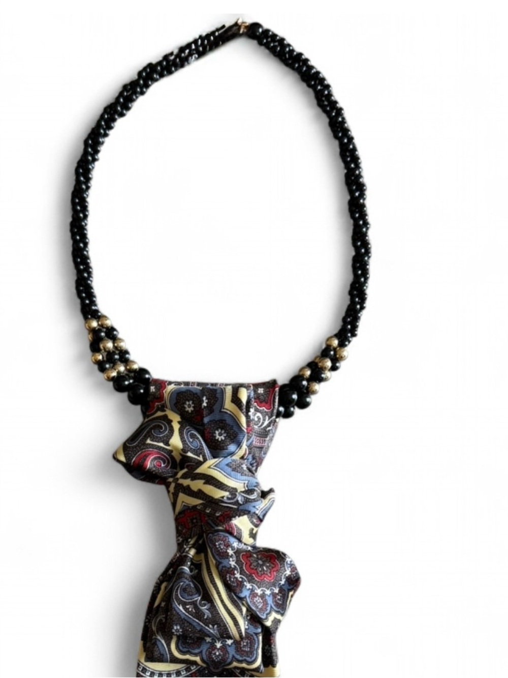 Upcycled Silk Necktie Necklace Vintage Dangling Pin Art Deco Boho Chic Festival - Picture 4 of 4